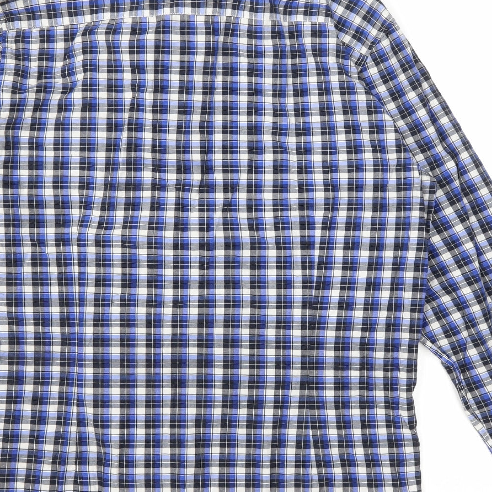 24:7 Mens Blue Plaid Polyester Button-Up Size M Collared Button