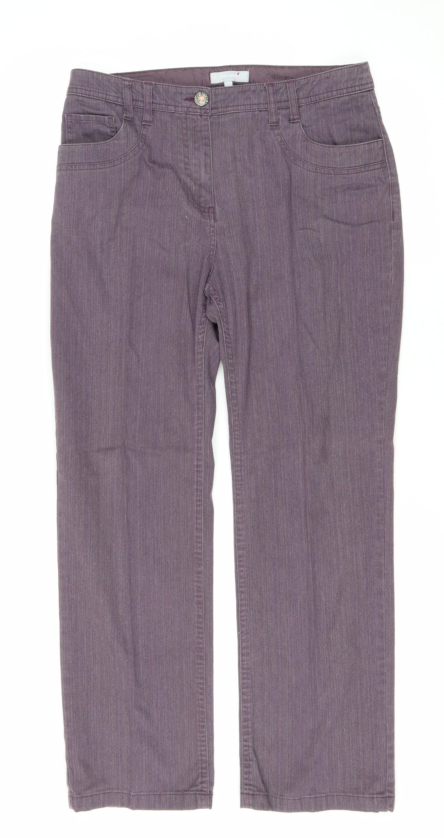 Per Una Womens Purple Cotton Straight Jeans Size 12 L27 in Regular Zip
