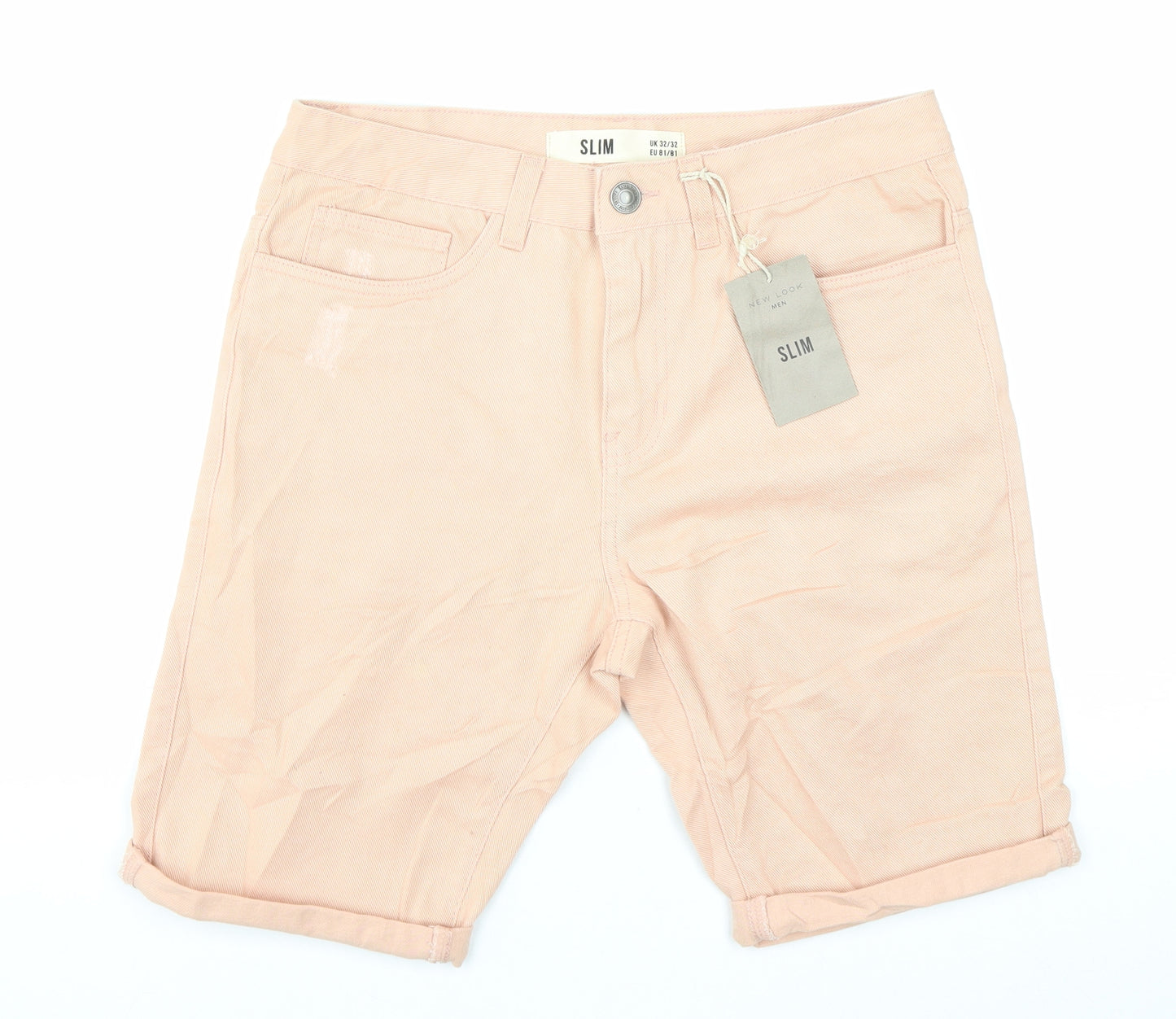 New Look Mens Pink Cotton Bermuda Shorts Size 32 in L8 in Regular Zip