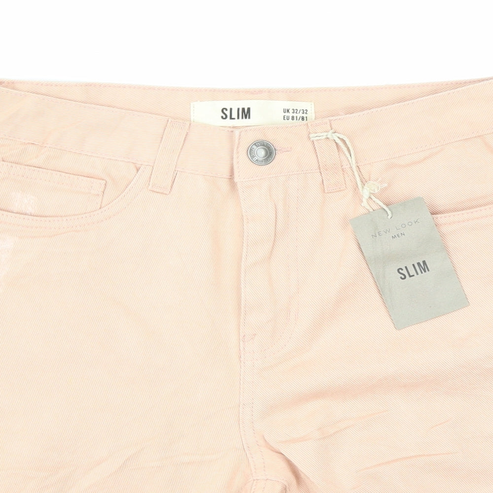 New Look Mens Pink Cotton Bermuda Shorts Size 32 in L8 in Regular Zip
