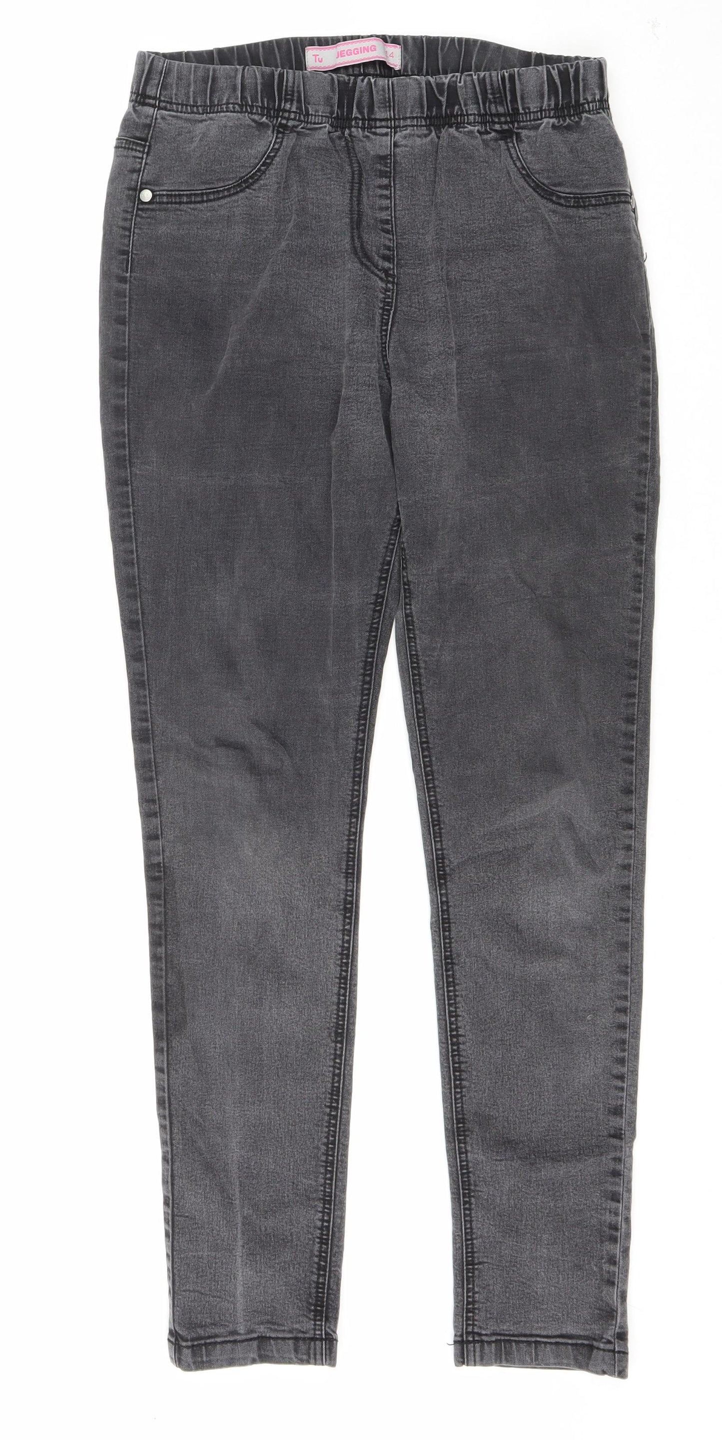 TU Womens Grey Cotton Jegging Jeans Size 14 L29 in Regular Zip