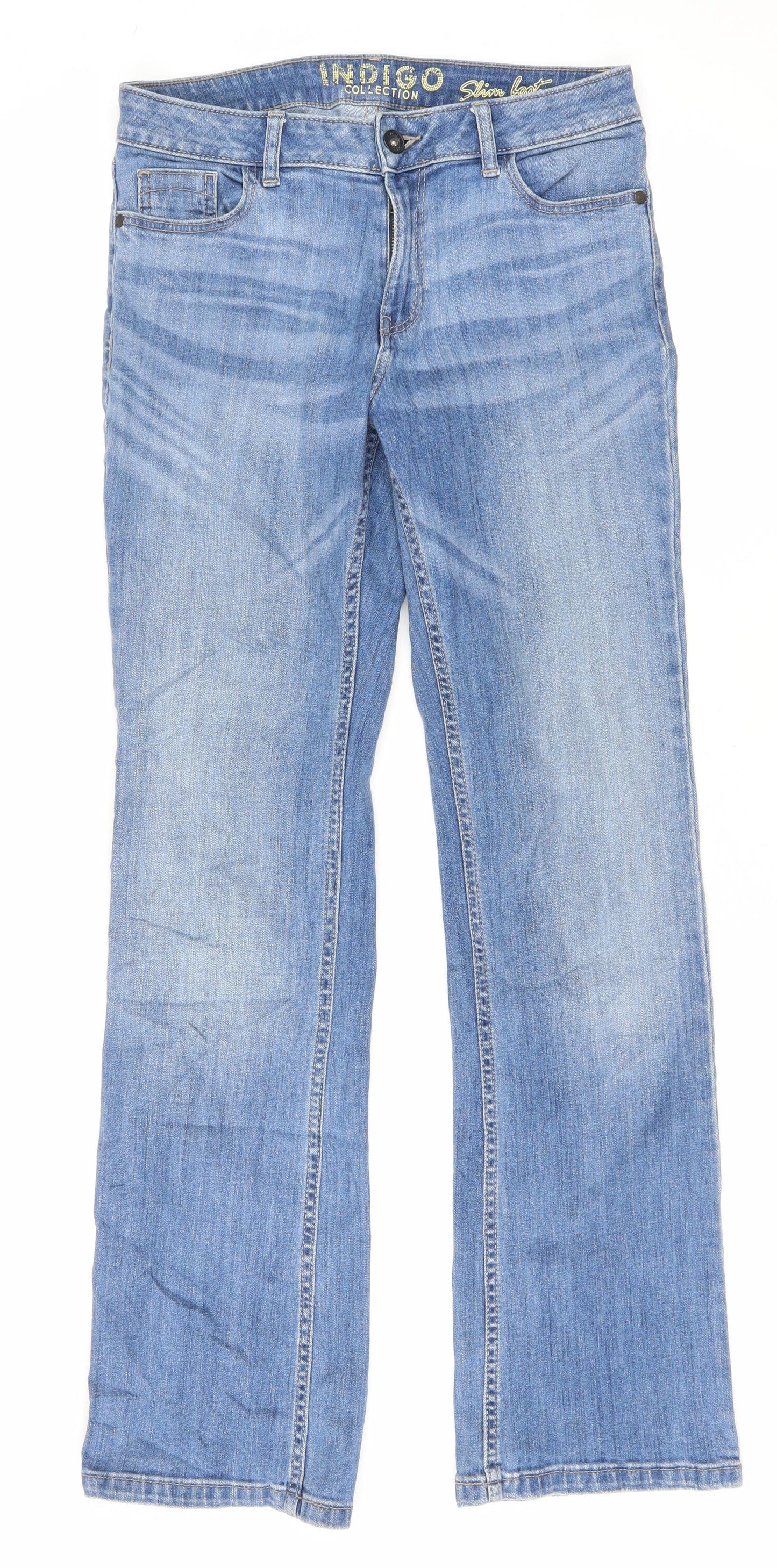 Marks and Spencer Womens Blue Cotton Straight Jeans Size 10 L30 in Regular Zip