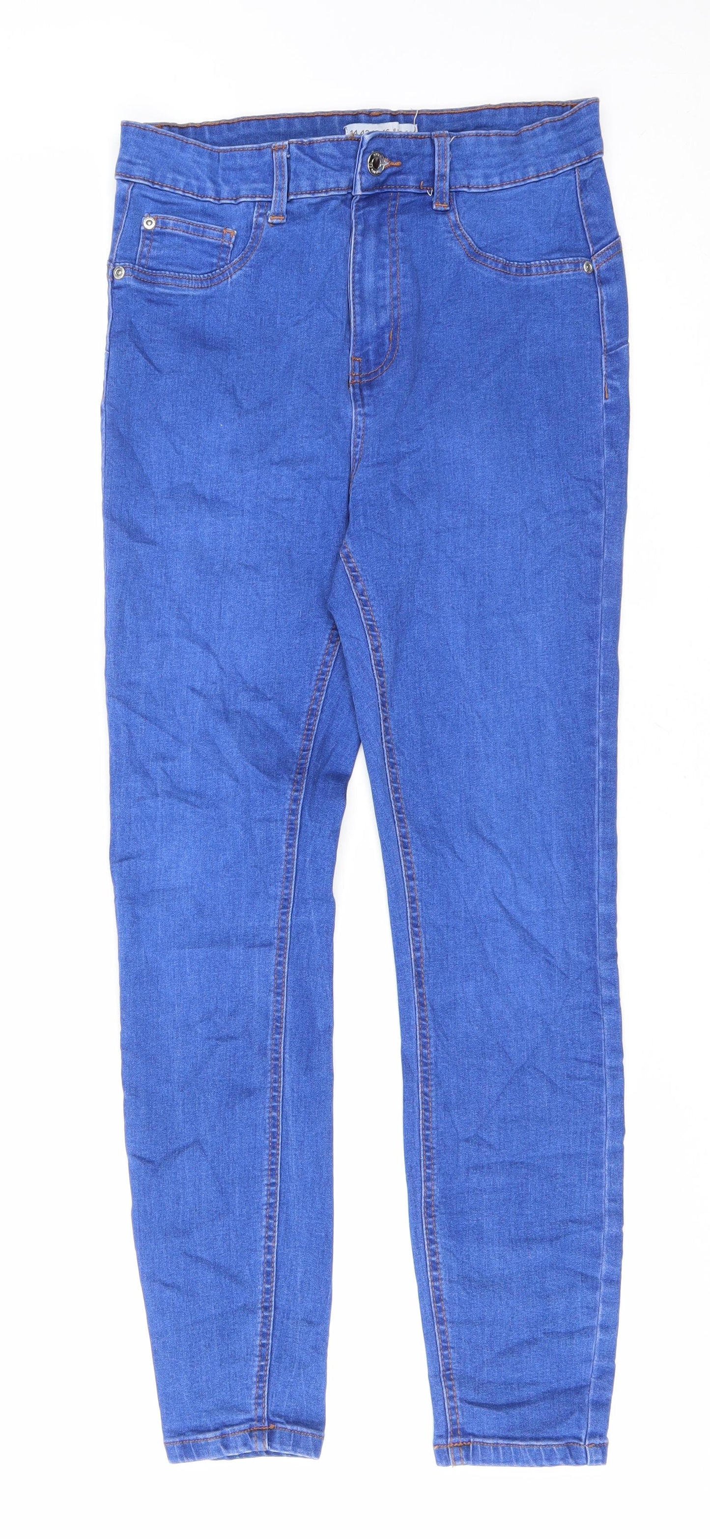 Primark Womens Blue Cotton Skinny Jeans Size 14 L25 in Regular Zip