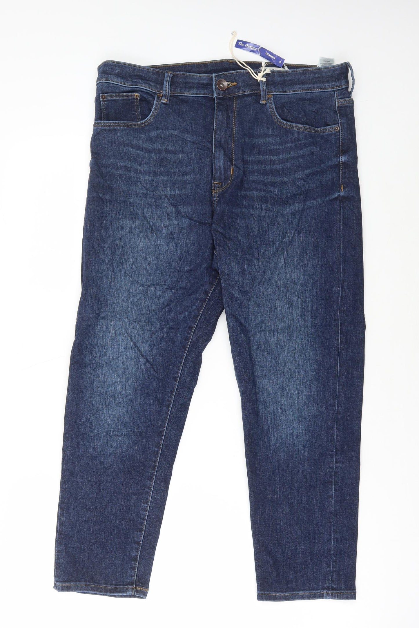 Marks and Spencer Womens Blue Cotton Cropped Jeans Size 16 L24 in Regular Button