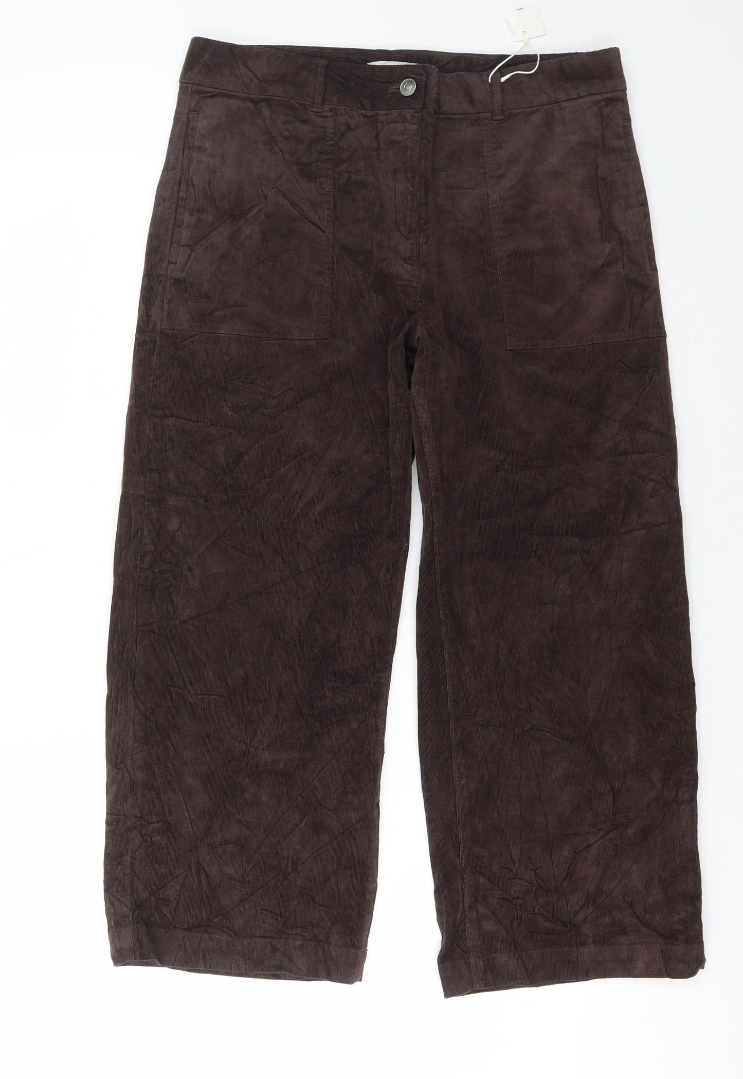Marks and Spencer Womens Brown Cotton Trousers Size 14 L24 in Regular Button