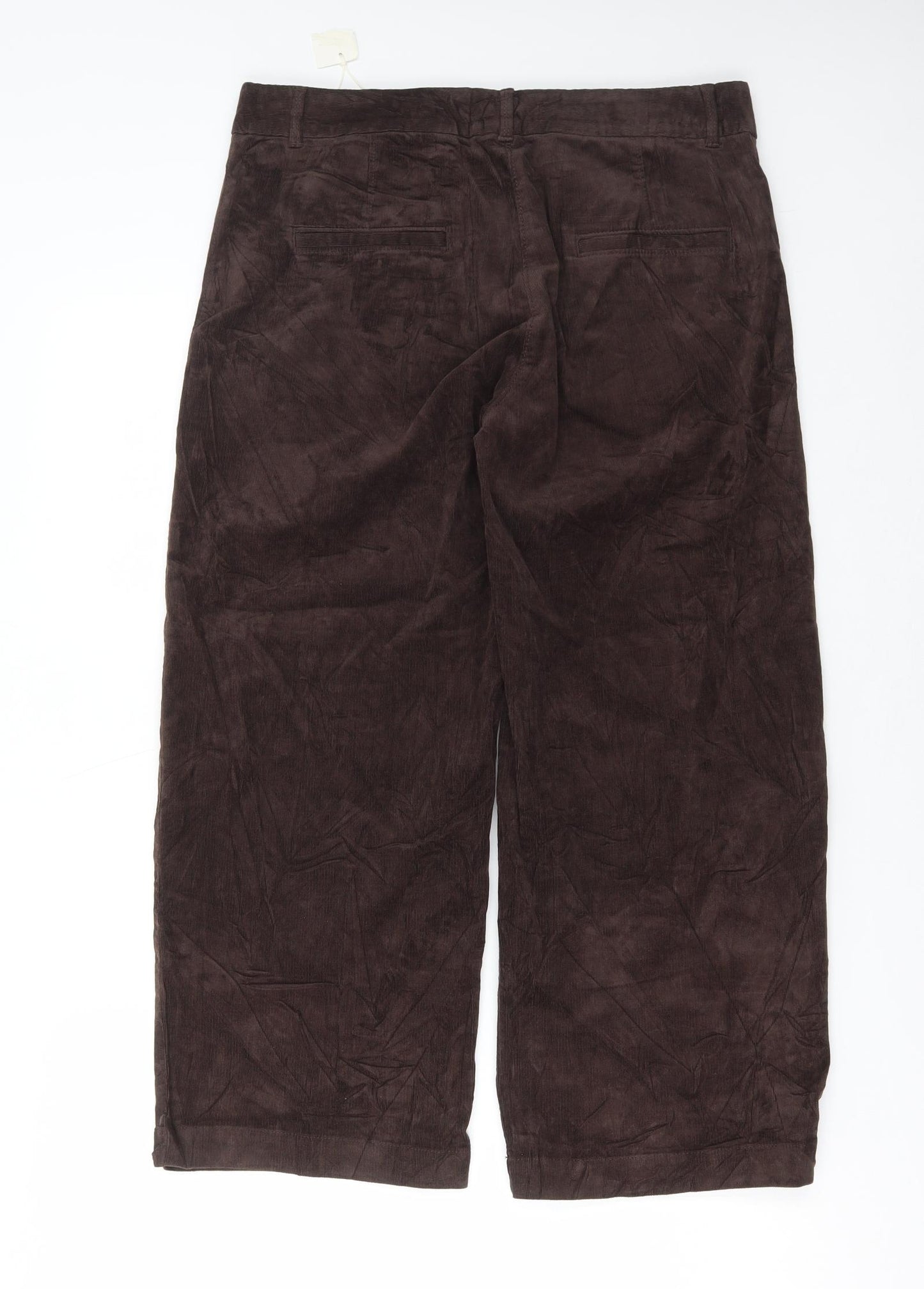 Marks and Spencer Womens Brown Cotton Trousers Size 14 L24 in Regular Button