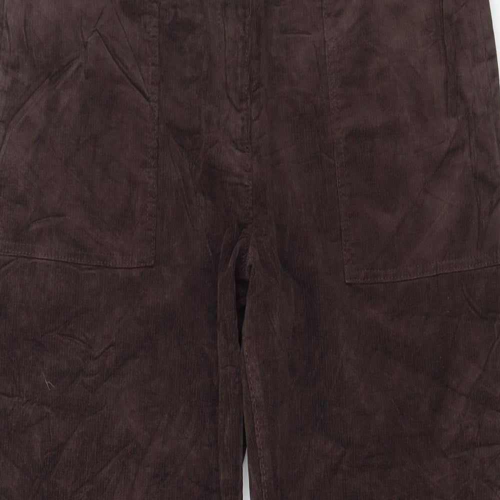 Marks and Spencer Womens Brown Cotton Trousers Size 14 L24 in Regular Button