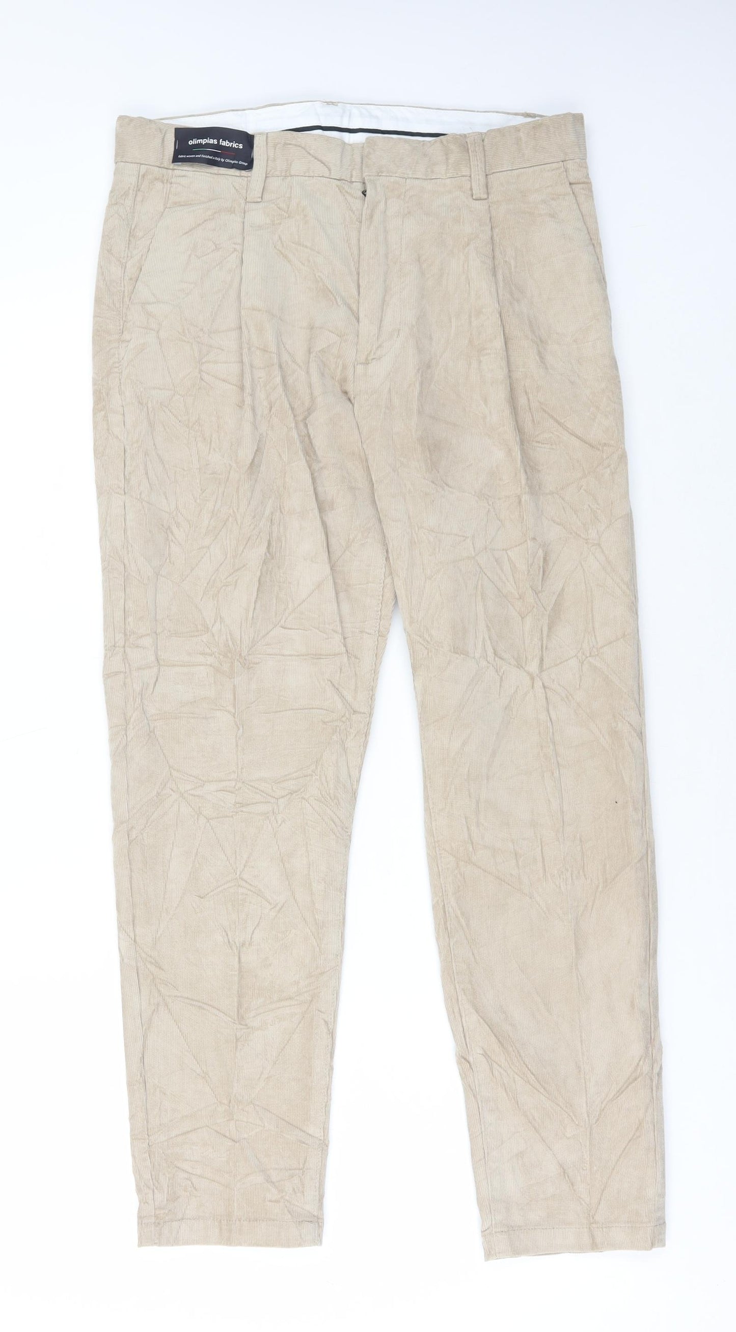 Marks and Spencer Mens Beige Cotton Trousers Size 30 in L29 in Regular Button