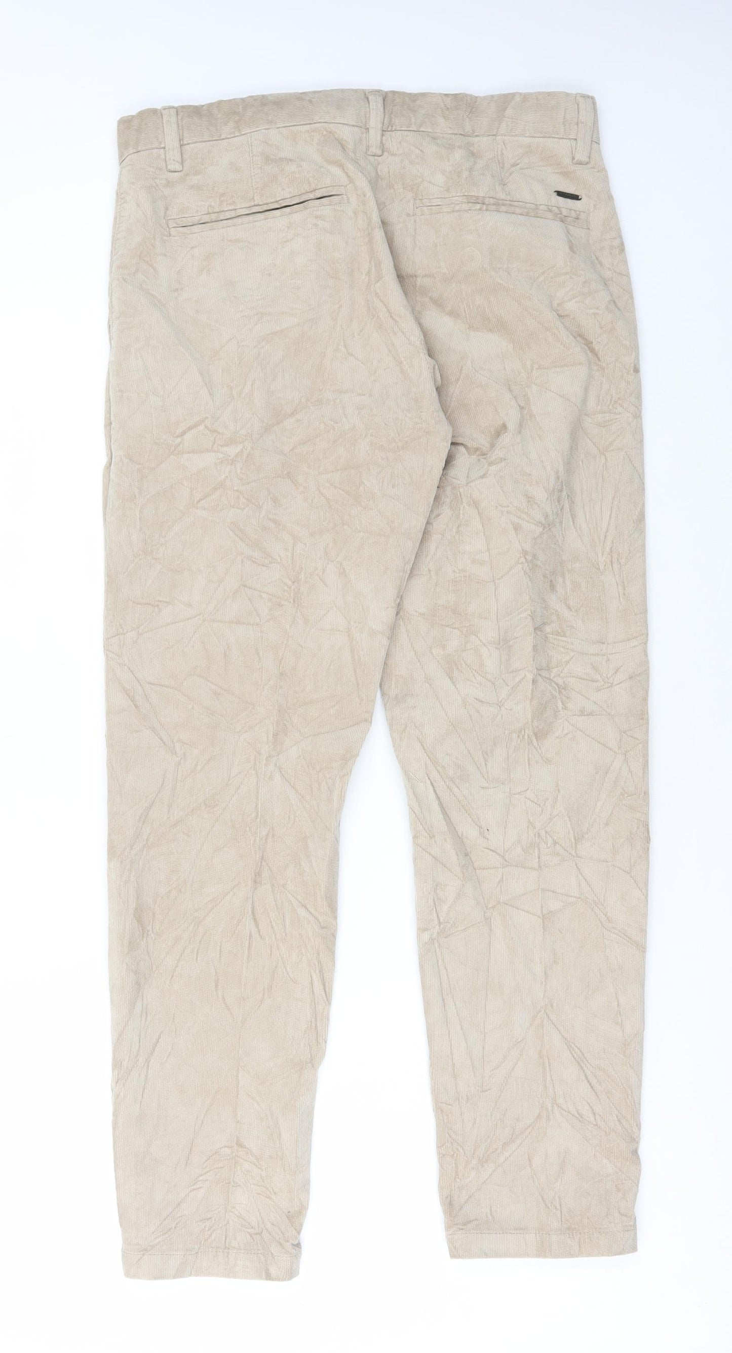 Marks and Spencer Mens Beige Cotton Trousers Size 30 in L29 in Regular Button
