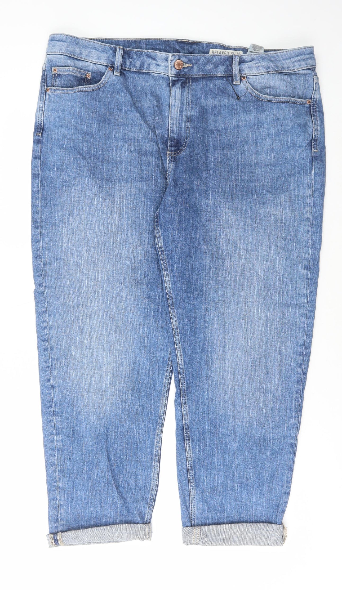 Marks and Spencer Womens Blue Cotton Straight Jeans Size 18 L25 in Regular Button