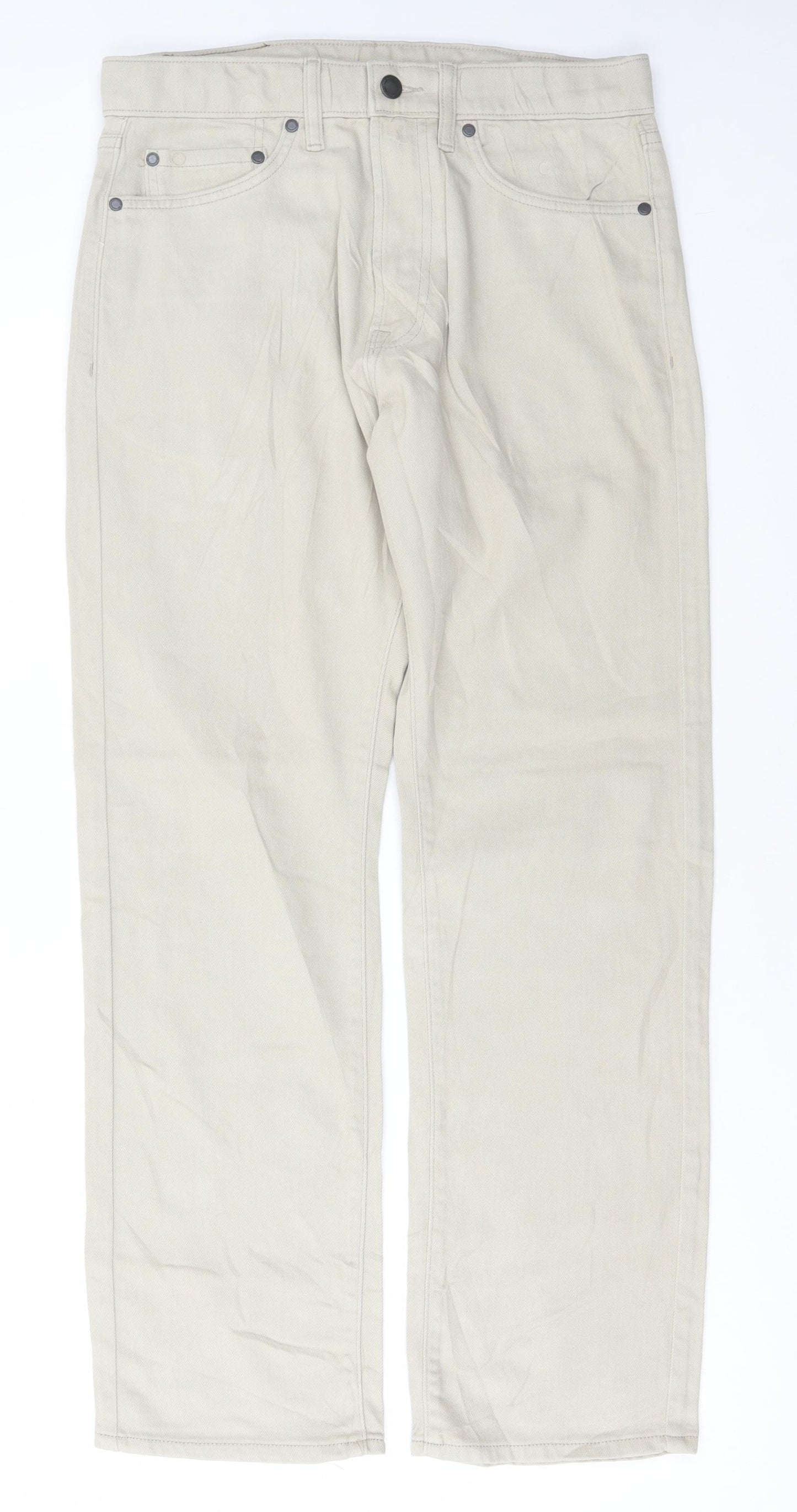 Marks and Spencer Mens Beige Cotton Straight Jeans Size 30 in L29 in Regular Button