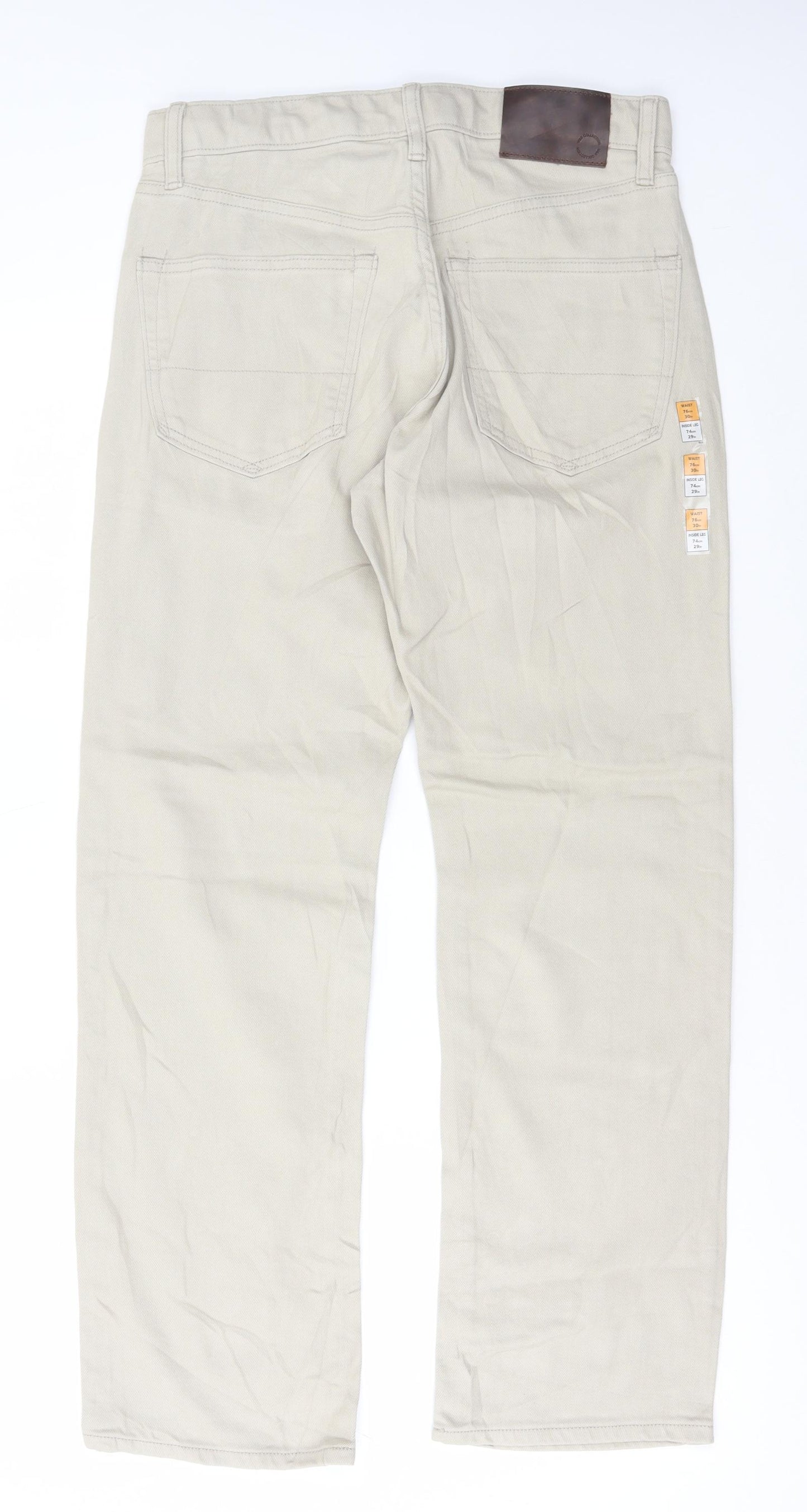Marks and Spencer Mens Beige Cotton Straight Jeans Size 30 in L29 in Regular Button
