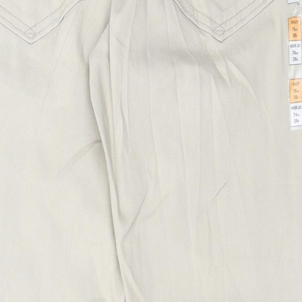 Marks and Spencer Mens Beige Cotton Straight Jeans Size 30 in L29 in Regular Button
