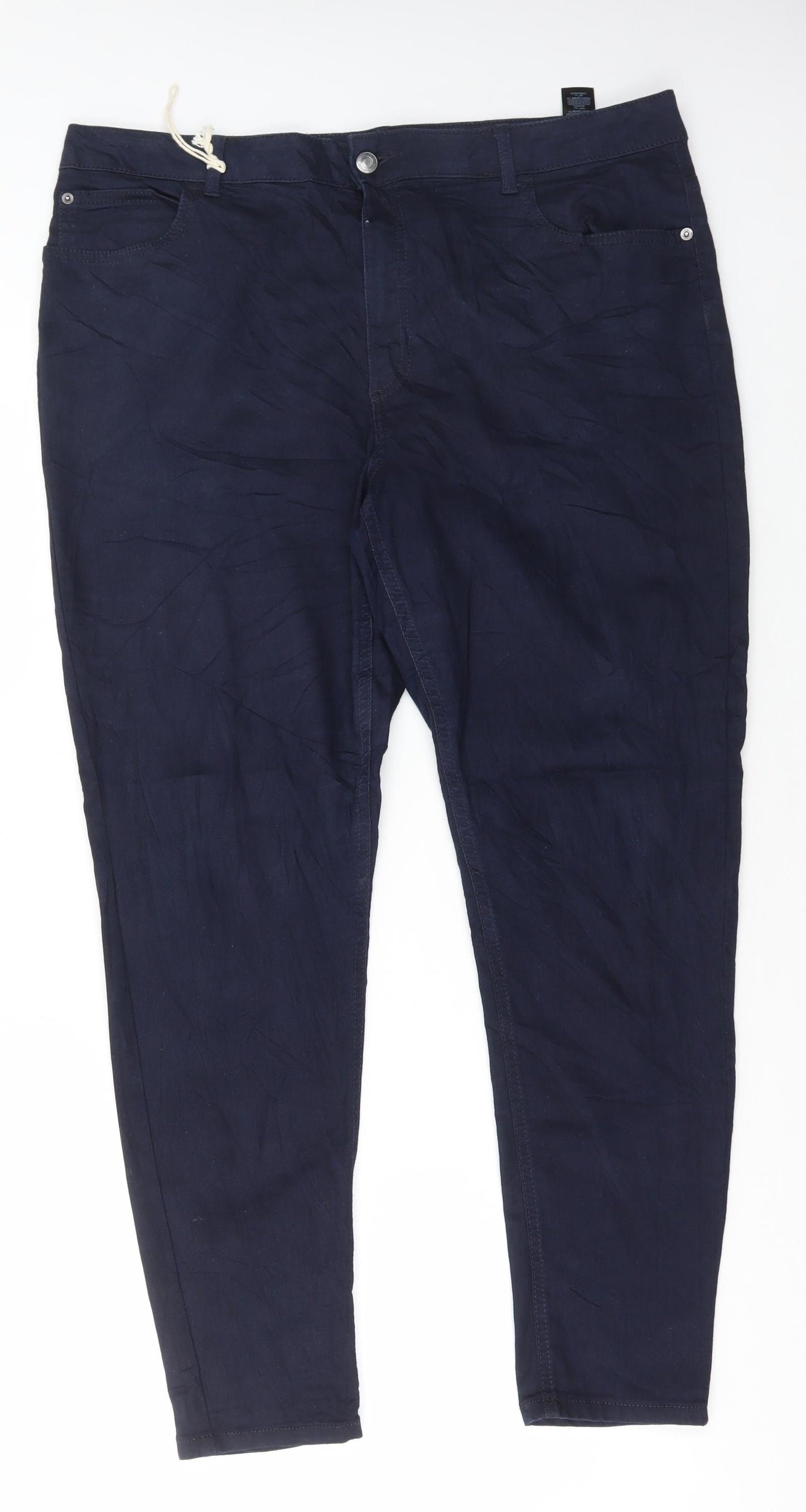 Marks and Spencer Womens Blue Cotton Trousers Size 16 L29 in Regular Button