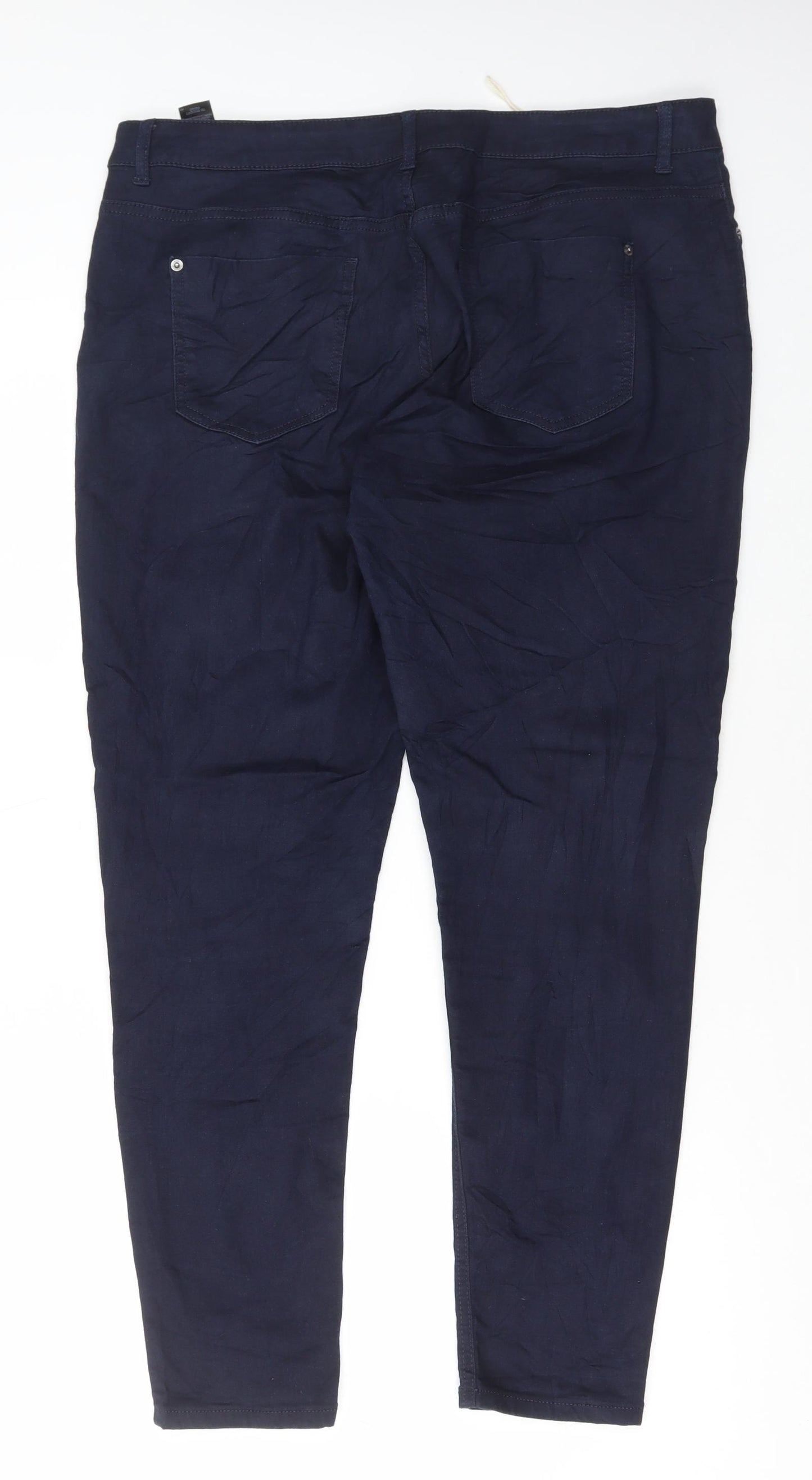 Marks and Spencer Womens Blue Cotton Trousers Size 16 L29 in Regular Button