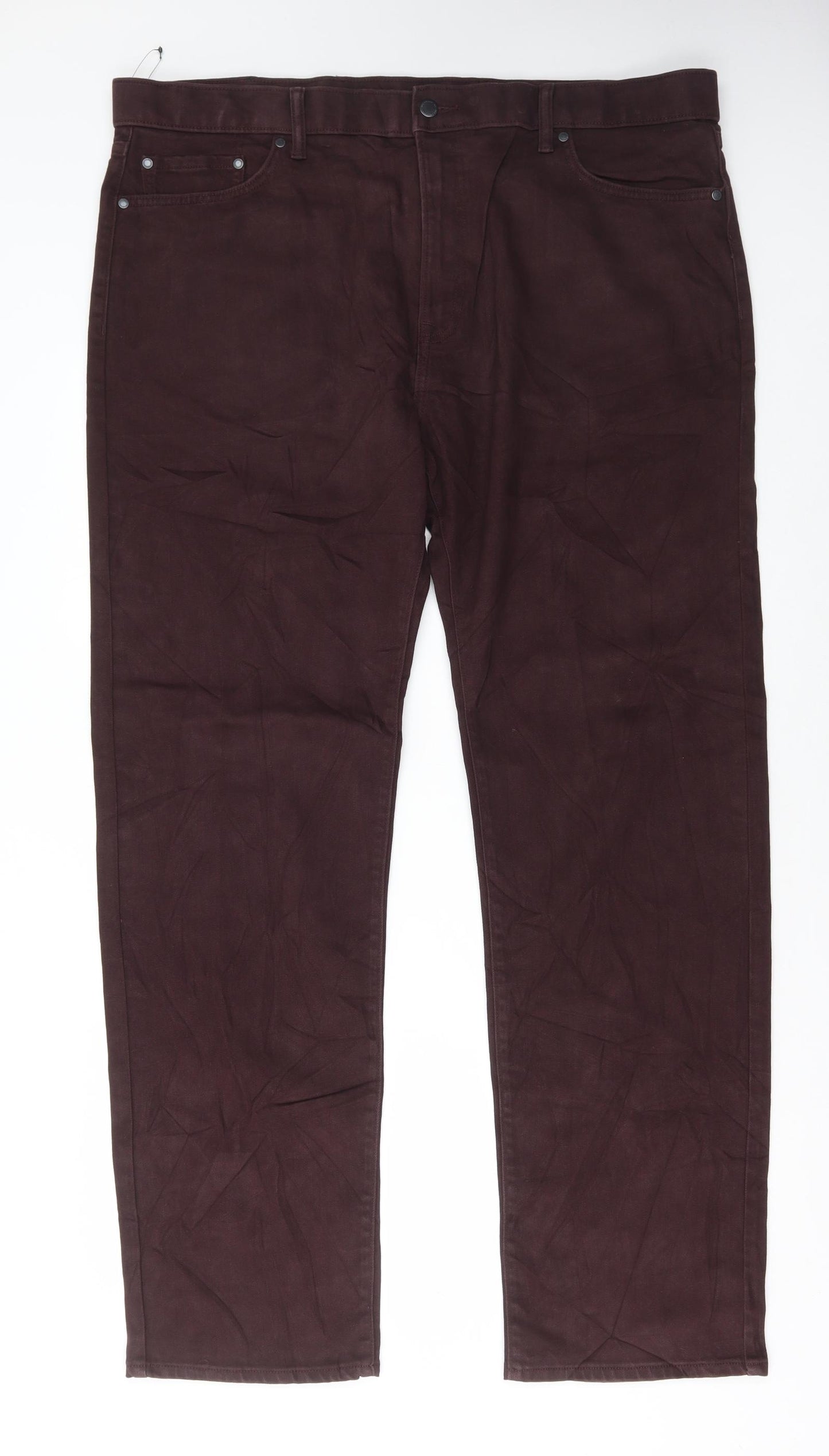Marks and Spencer Mens Purple Cotton Trousers Size 42 in L33 in Regular Button