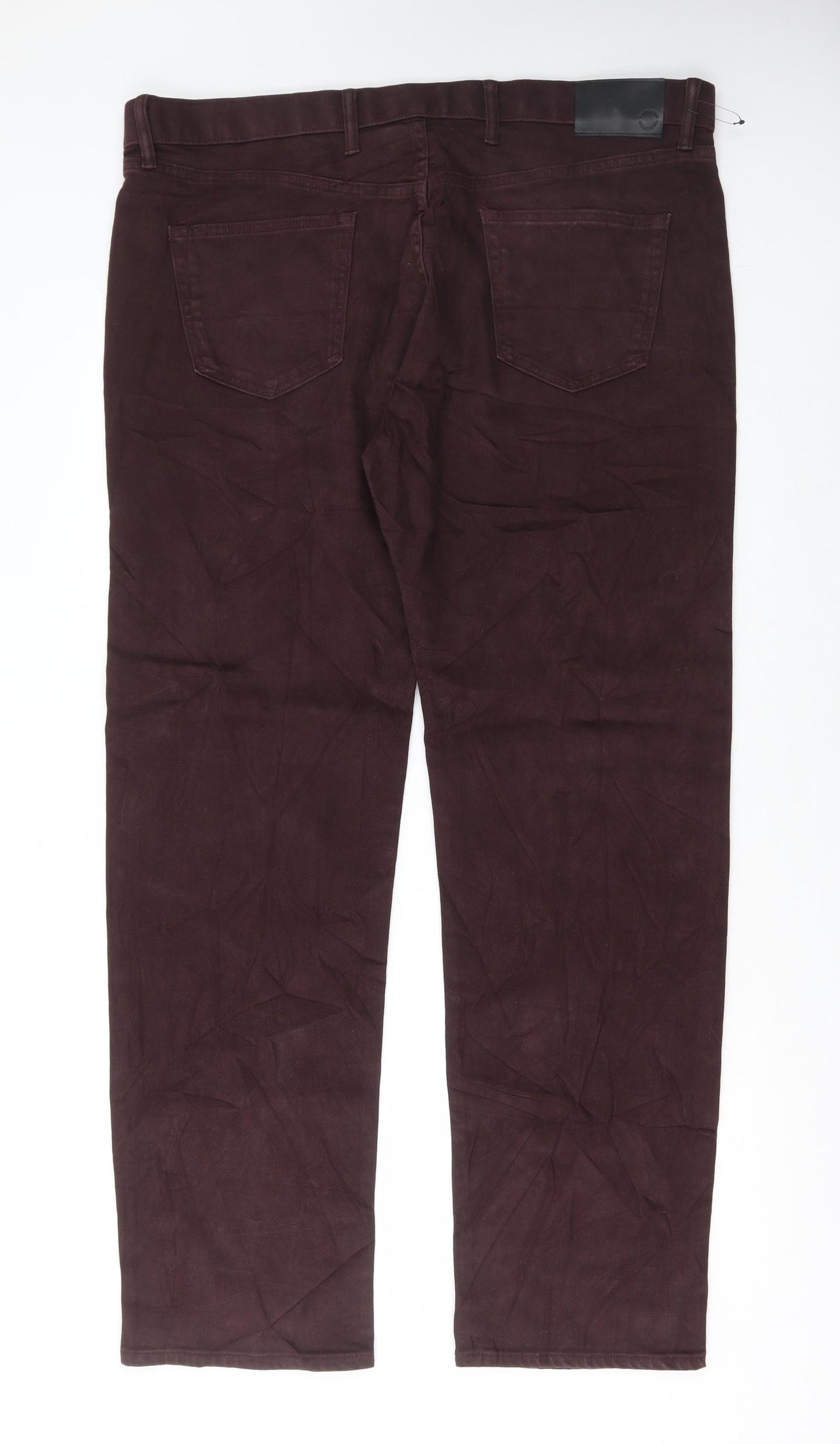 Marks and Spencer Mens Purple Cotton Trousers Size 42 in L33 in Regular Button