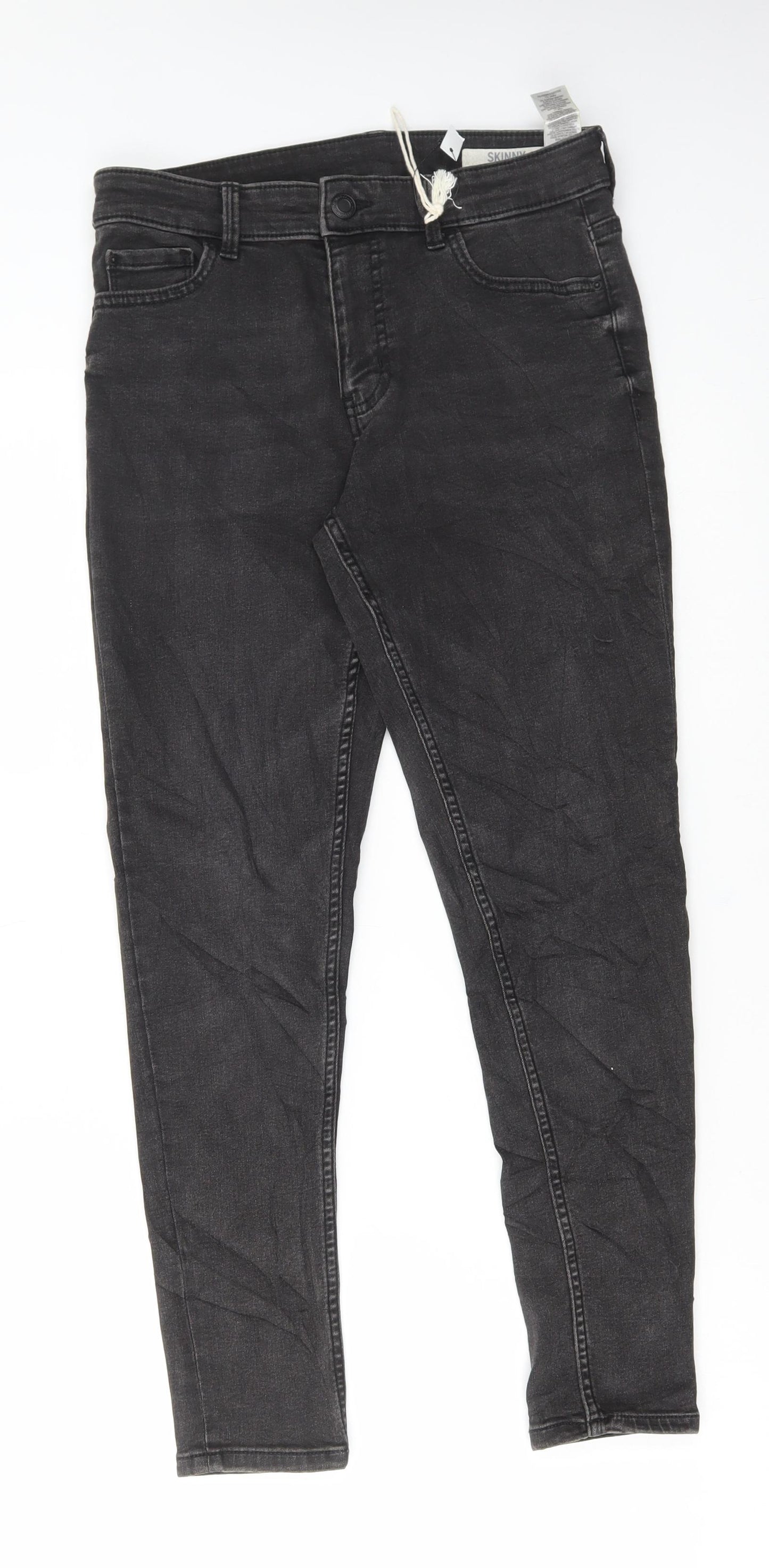 Marks and Spencer Womens Grey Cotton Skinny Jeans Size 10 L26 in Regular Button