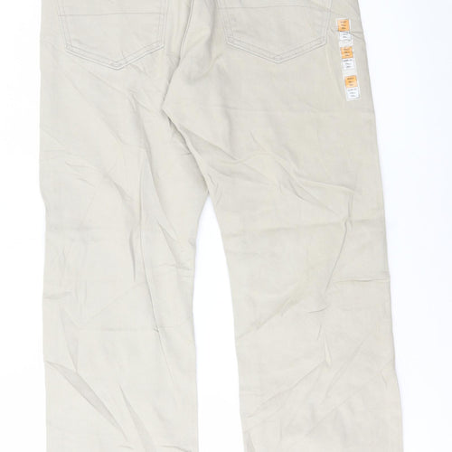 Marks and Spencer Mens Beige Cotton Trousers Size 30 in L29 in Regular Button