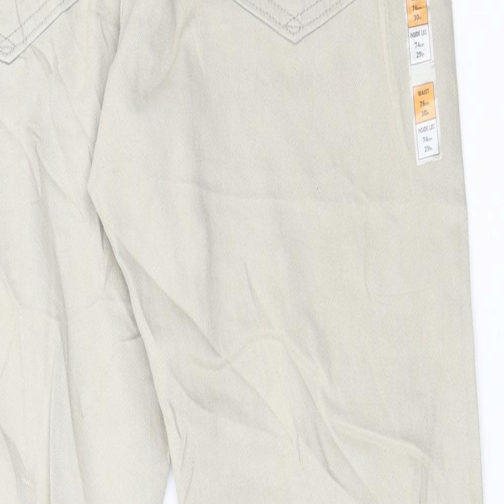 Marks and Spencer Mens Beige Cotton Trousers Size 30 in L29 in Regular Button