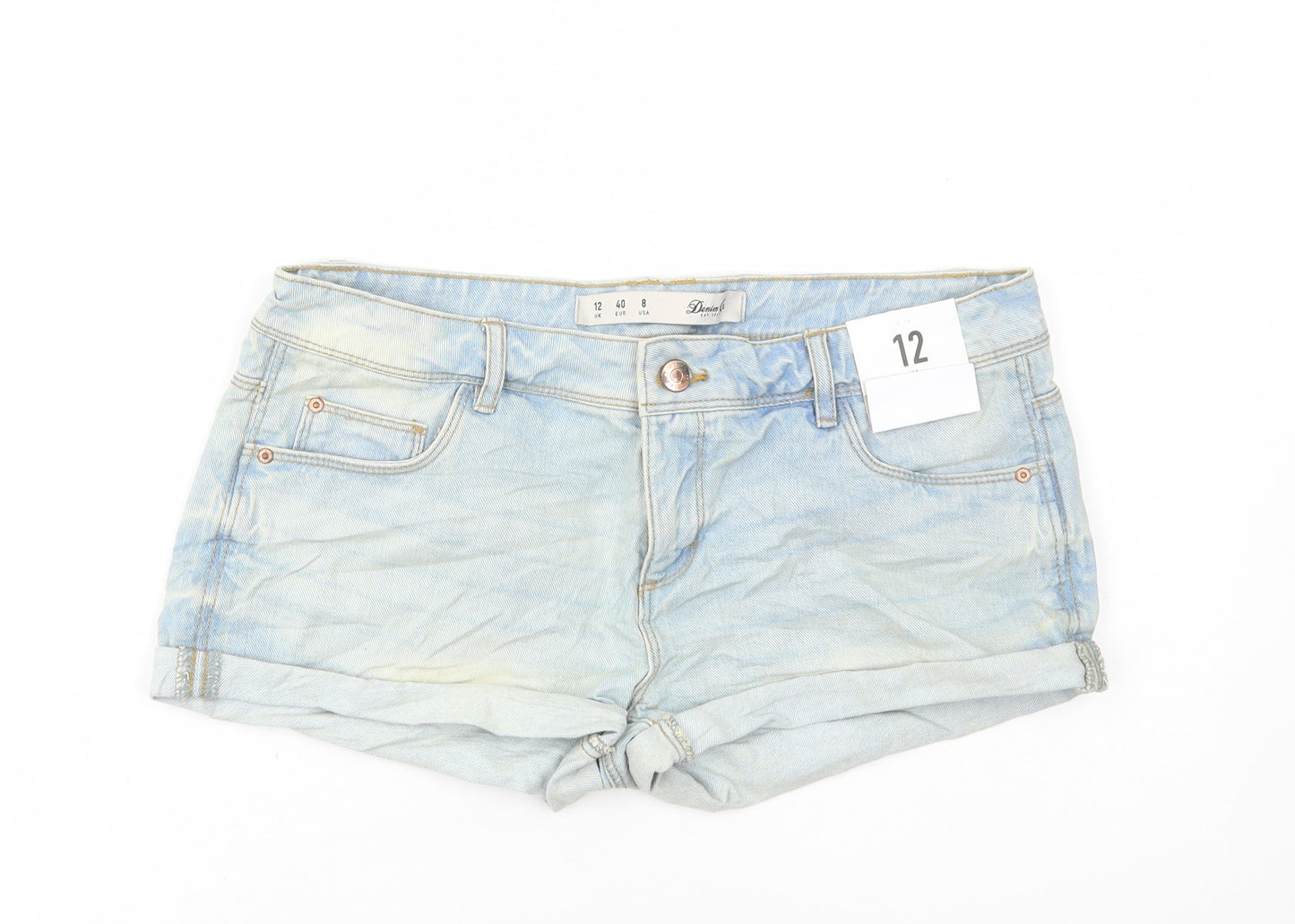 George Womens Blue Cotton Hot Pants Shorts Size 12 Regular Button