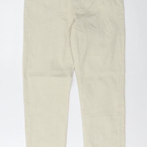 Marks and Spencer Womens Beige Cotton Straight Jeans Size 8 L27 in Regular Button