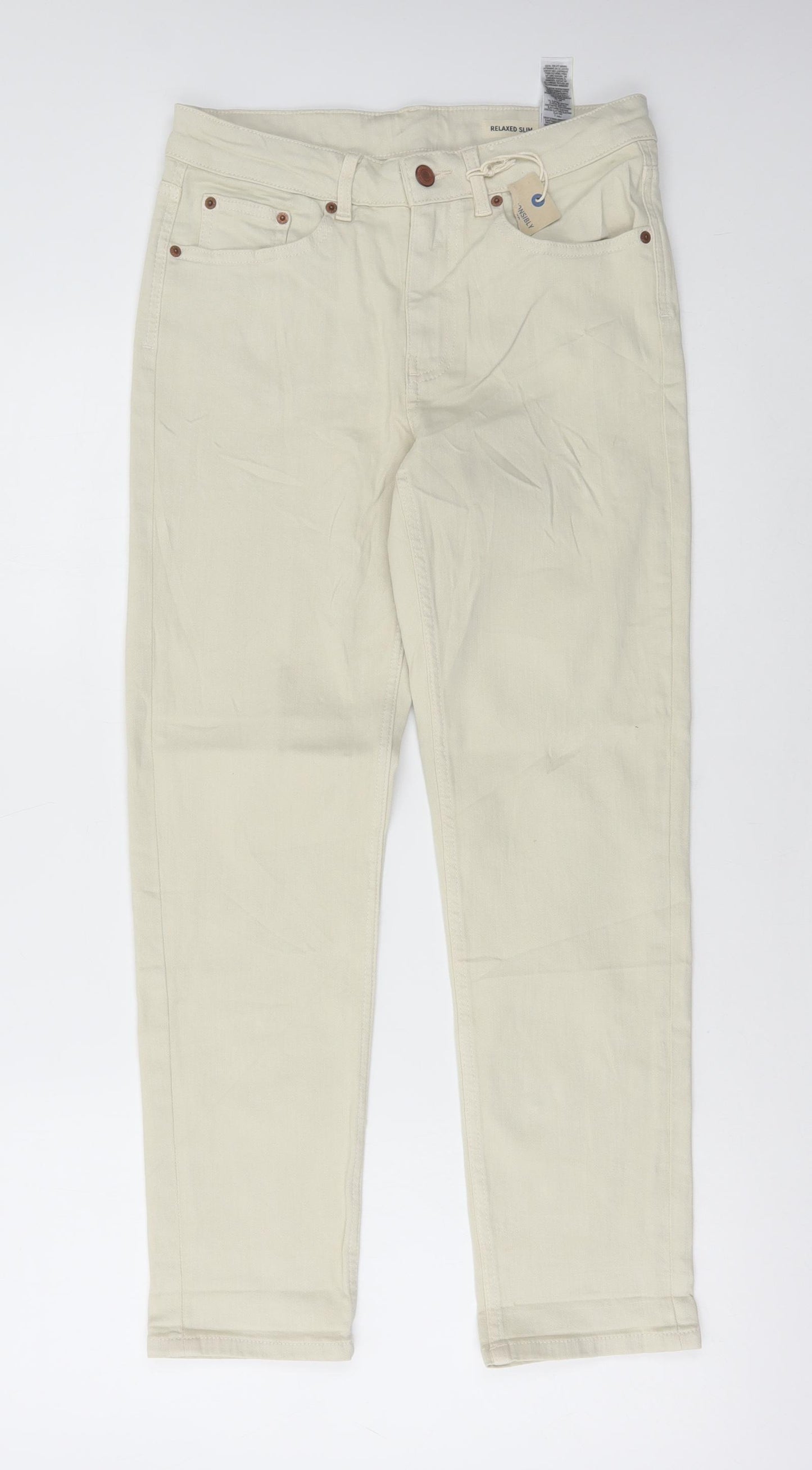 Marks and Spencer Womens Beige Cotton Straight Jeans Size 8 L27 in Regular Button