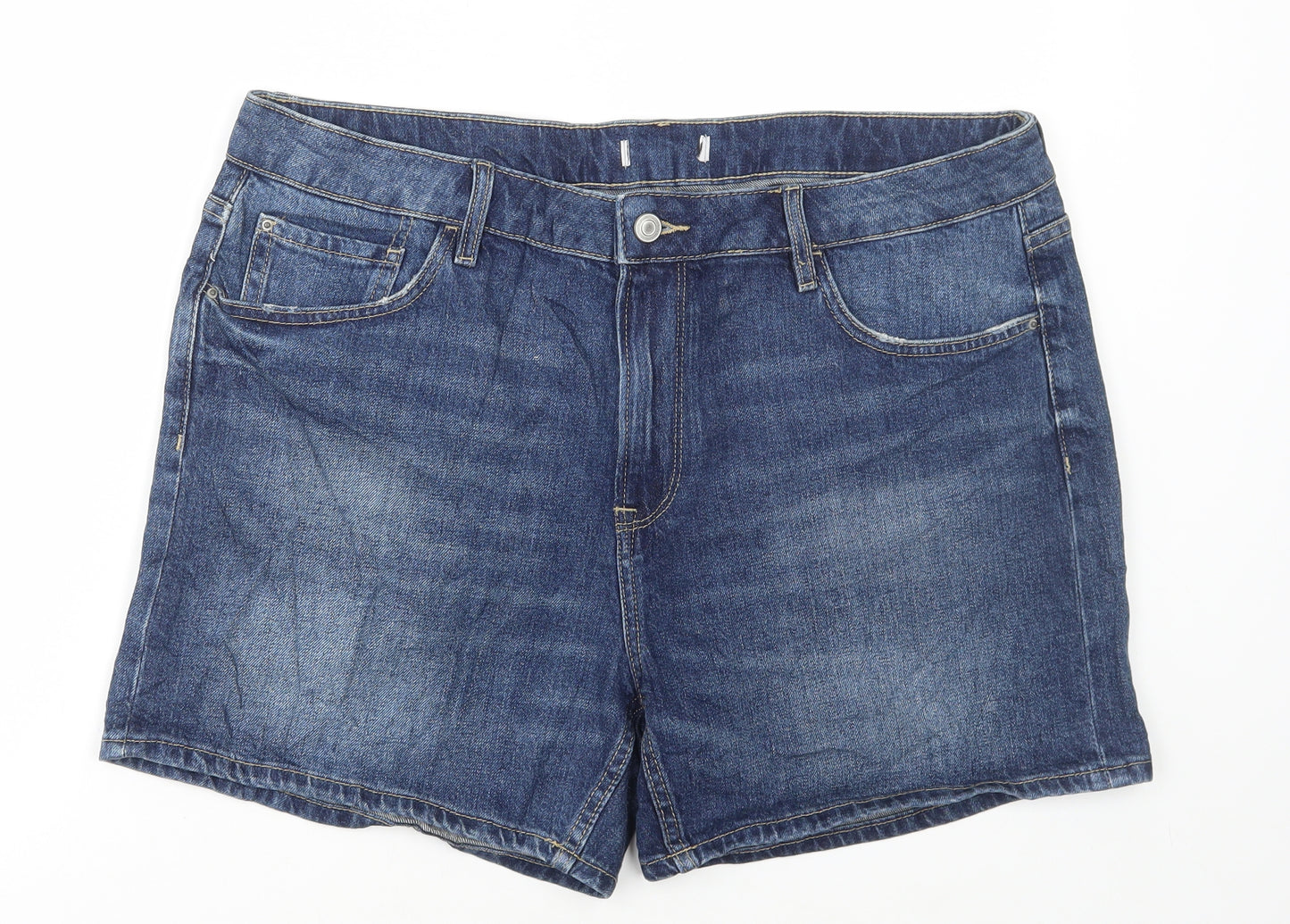 Marks and Spencer Womens Blue Cotton Bermuda Shorts Size 38 in L5 in Regular Button