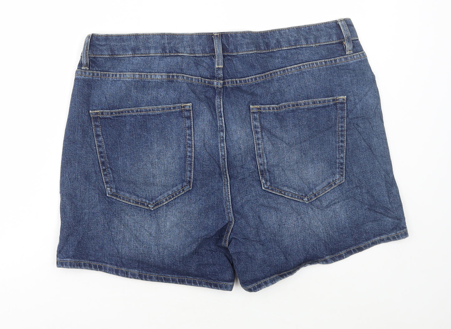 Marks and Spencer Womens Blue Cotton Bermuda Shorts Size 38 in L5 in Regular Button