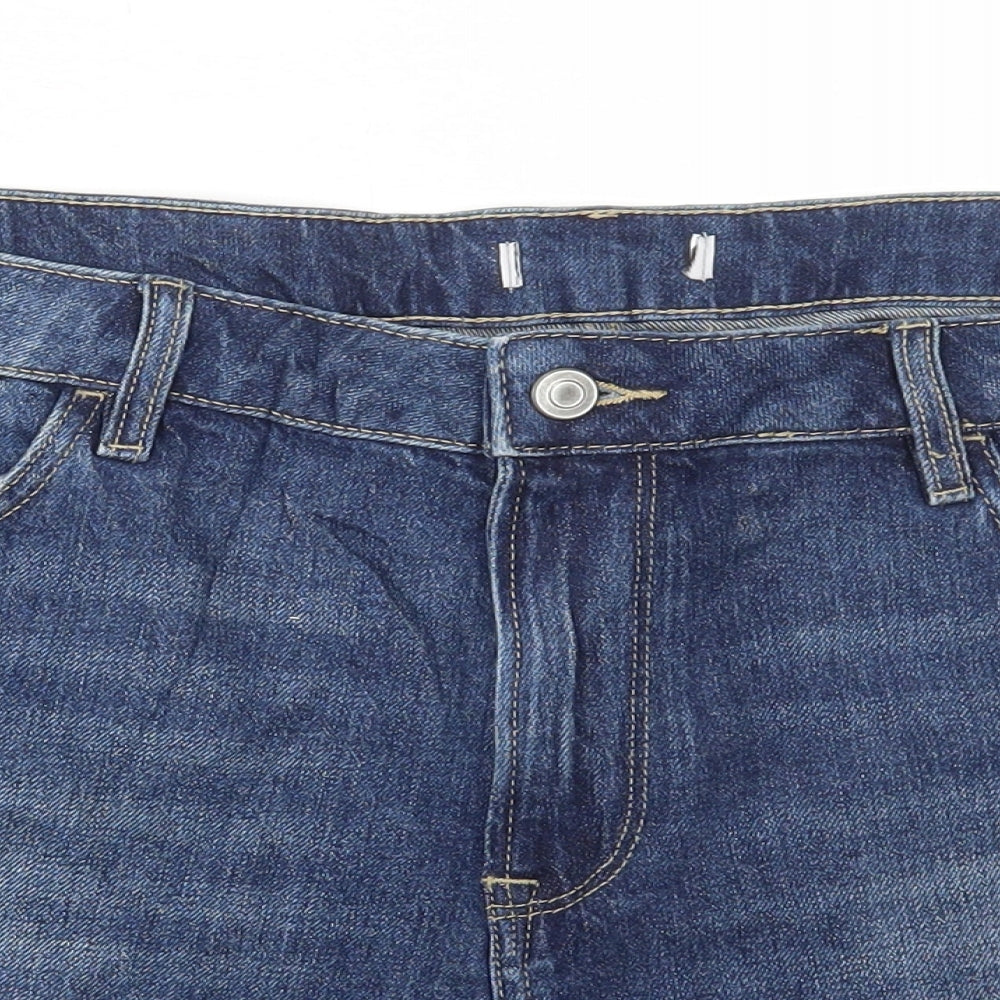Marks and Spencer Womens Blue Cotton Bermuda Shorts Size 38 in L5 in Regular Button