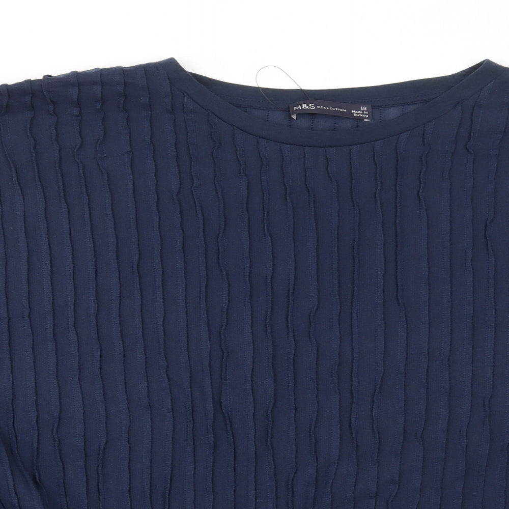 Marks and Spencer Womens Blue Polyester Basic T-Shirt Size 18 Round Neck