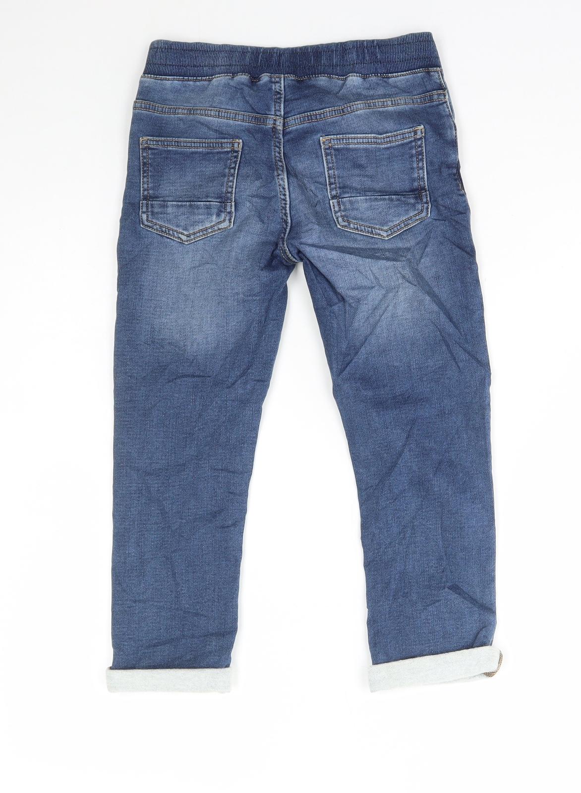Marks and Spencer Boys Blue Cotton Straight Jeans Size 6-7 Years Regular Drawstring