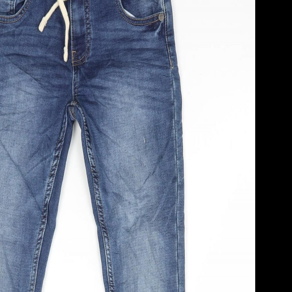 Marks and Spencer Boys Blue Cotton Straight Jeans Size 6-7 Years Regular Drawstring