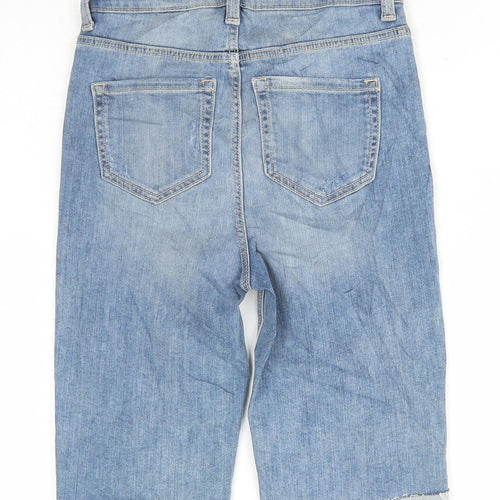 Marks and Spencer Womens Blue Cotton Bermuda Shorts Size 6 L11.5 in Regular Button - Distressed Denim