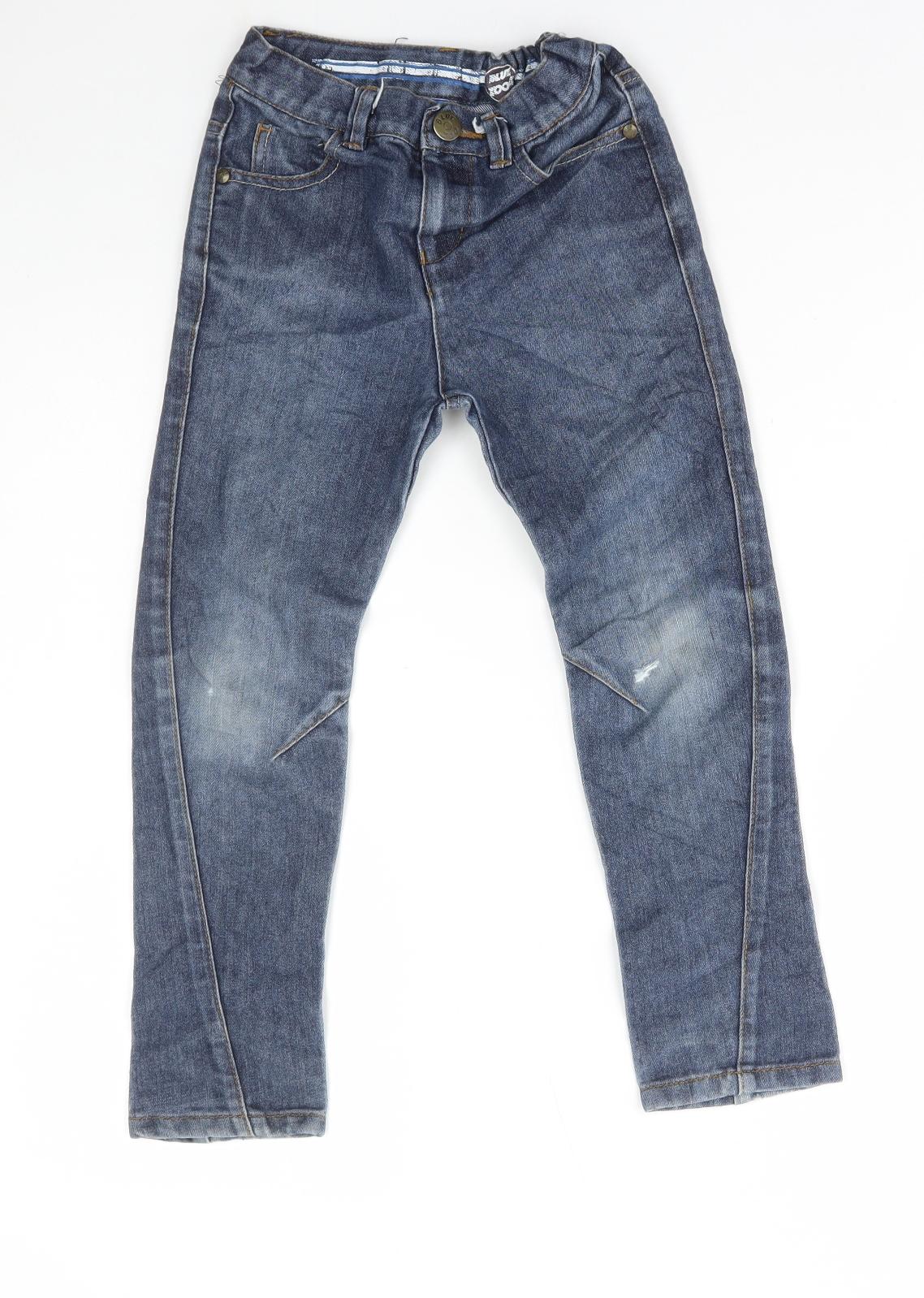Blue Zoo Boys Blue Cotton Straight Jeans Size 7 Years Regular Button