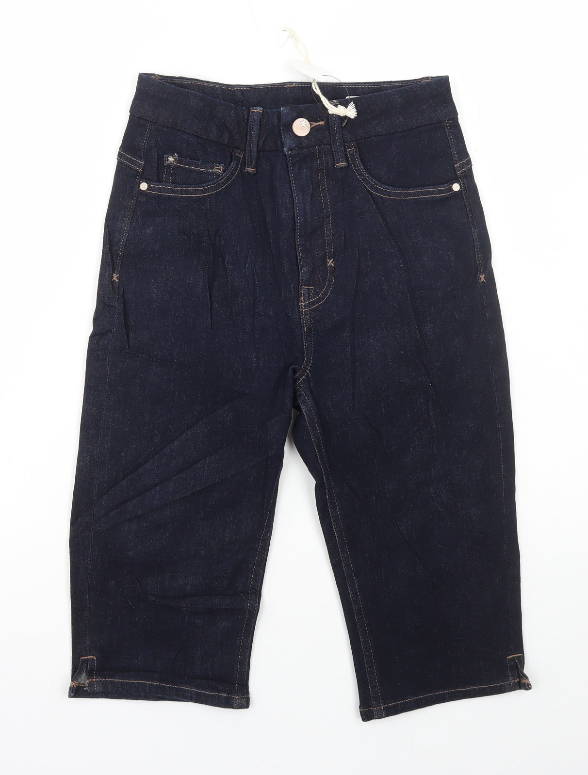 Marks and Spencer Womens Blue Cotton Biker Shorts Size 6 L13 in Regular Button