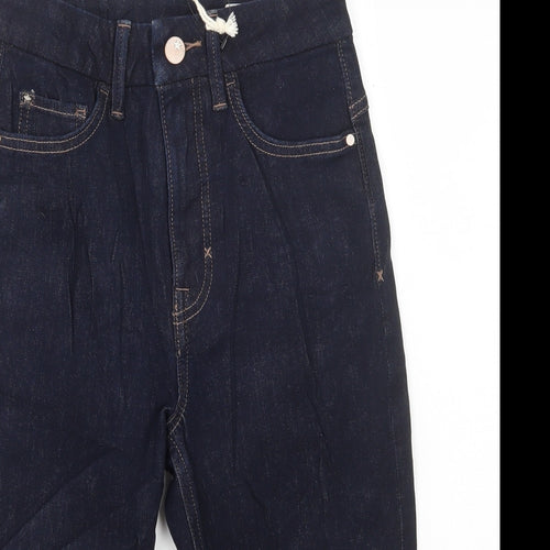 Marks and Spencer Womens Blue Cotton Biker Shorts Size 6 L13 in Regular Button