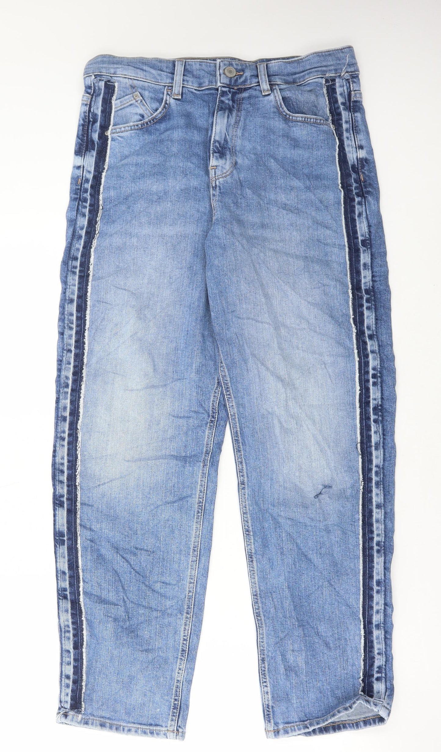 Marks and Spencer Womens Blue Cotton Boyfriend Jeans Size 10 L28 in Regular Button