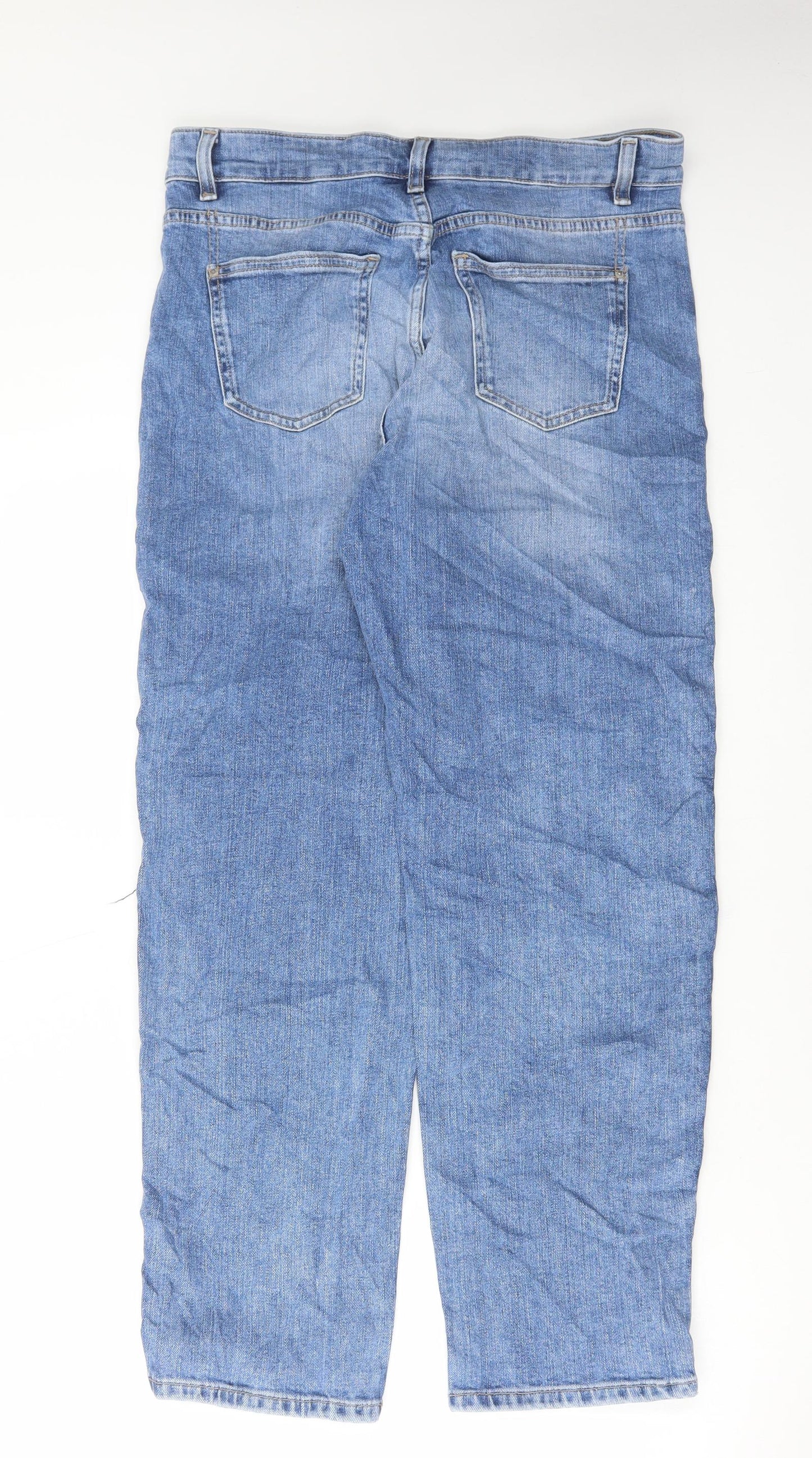 Marks and Spencer Womens Blue Cotton Boyfriend Jeans Size 10 L28 in Regular Button