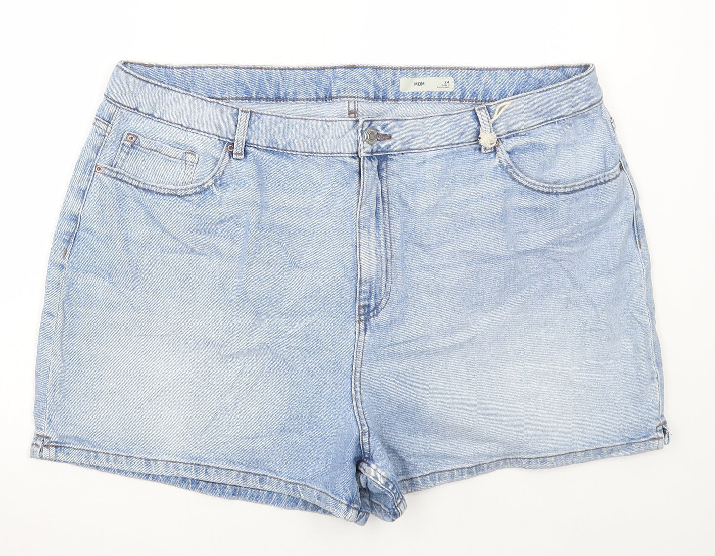 Marks and Spencer Womens Blue Cotton Mom Shorts Size 24 L3 in Regular Button