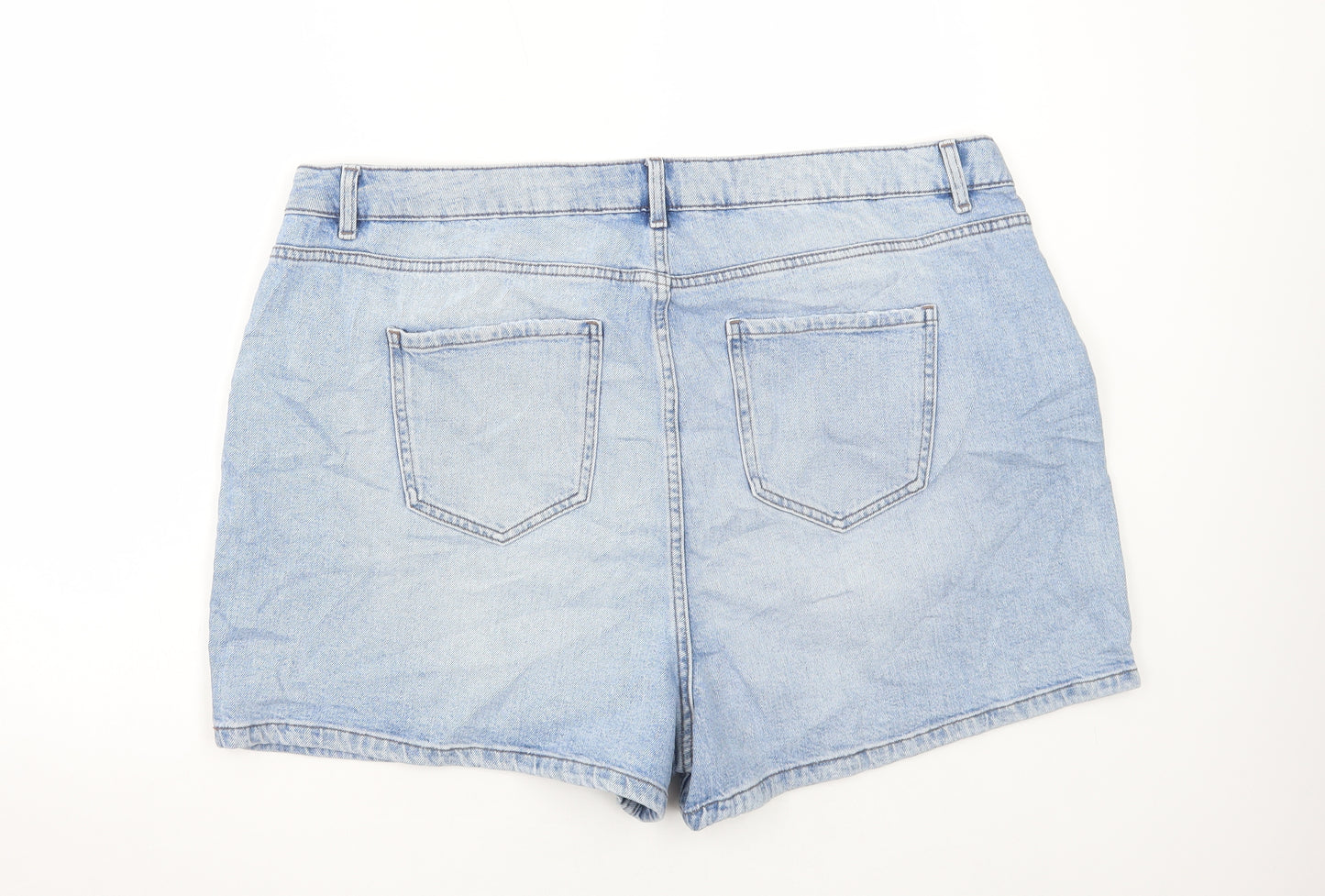 Marks and Spencer Womens Blue Cotton Mom Shorts Size 24 L3 in Regular Button