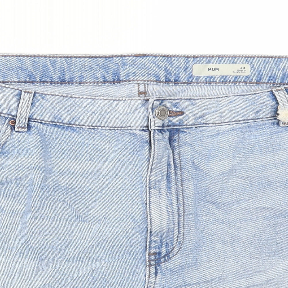 Marks and Spencer Womens Blue Cotton Mom Shorts Size 24 L3 in Regular Button