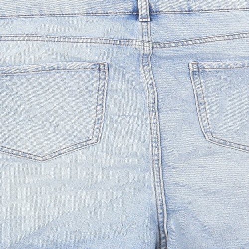 Marks and Spencer Womens Blue Cotton Mom Shorts Size 24 L3 in Regular Button