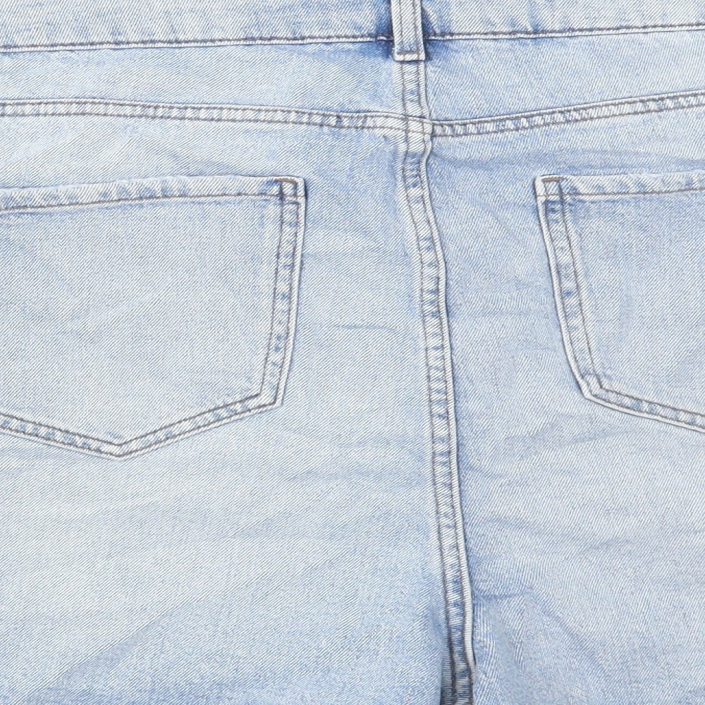 Marks and Spencer Womens Blue Cotton Mom Shorts Size 24 L3 in Regular Button