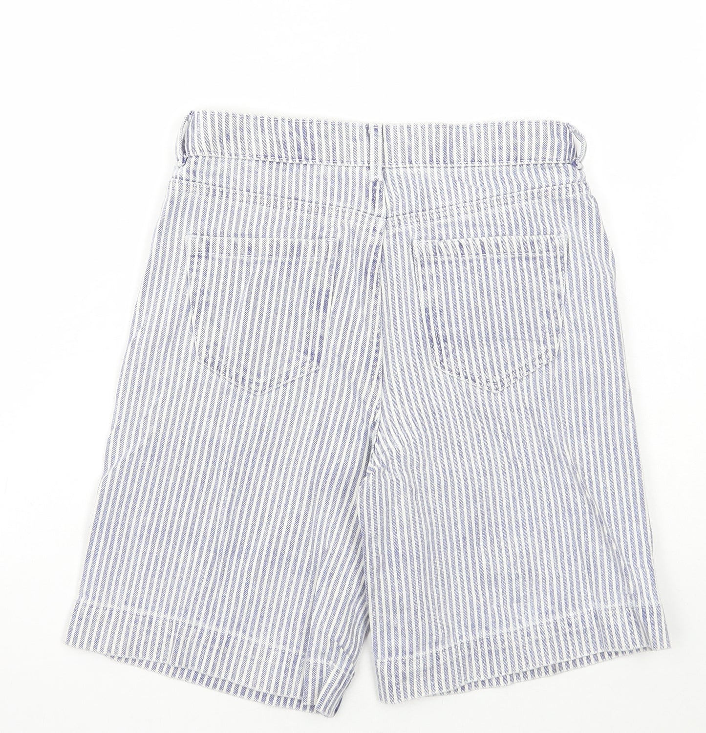 Marks and Spencer Womens Blue Striped Cotton Boyfriend Shorts Size 6 L8 in Regular Button