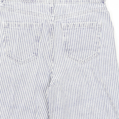 Marks and Spencer Womens Blue Striped Cotton Boyfriend Shorts Size 6 L8 in Regular Button