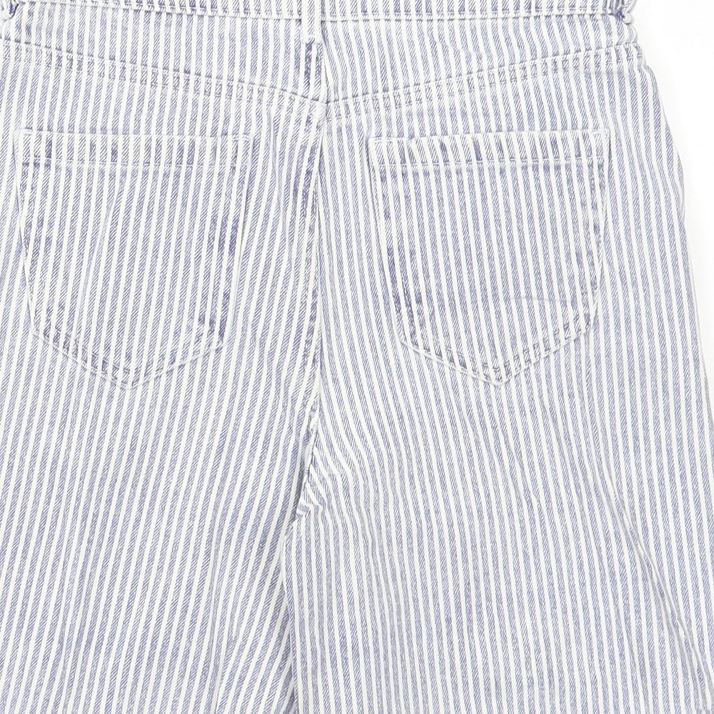 Marks and Spencer Womens Blue Striped Cotton Boyfriend Shorts Size 6 L8 in Regular Button