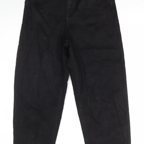 Marks and Spencer Womens Black Cotton Wide-Leg Jeans Size 10 L27 in Regular Button