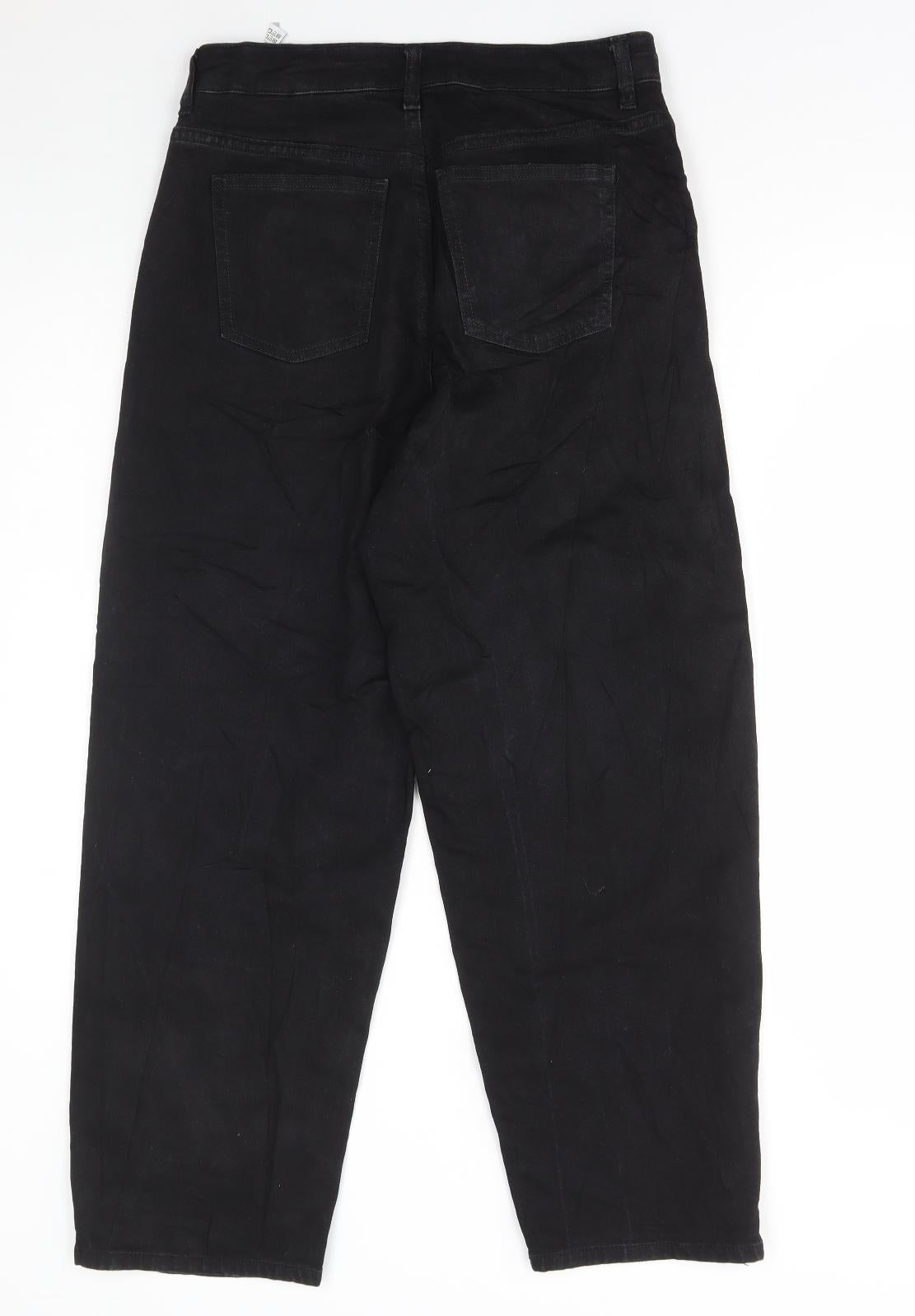 Marks and Spencer Womens Black Cotton Wide-Leg Jeans Size 10 L27 in Regular Button