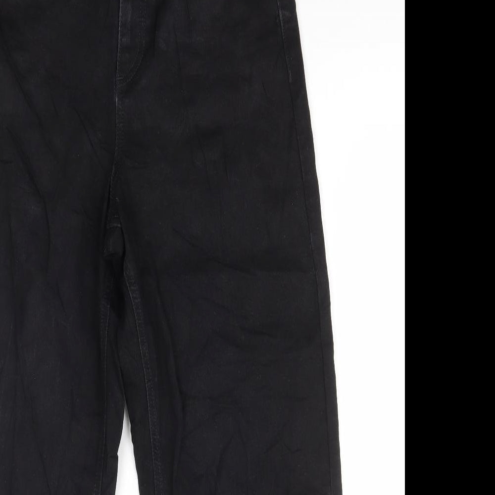 Marks and Spencer Womens Black Cotton Wide-Leg Jeans Size 10 L27 in Regular Button